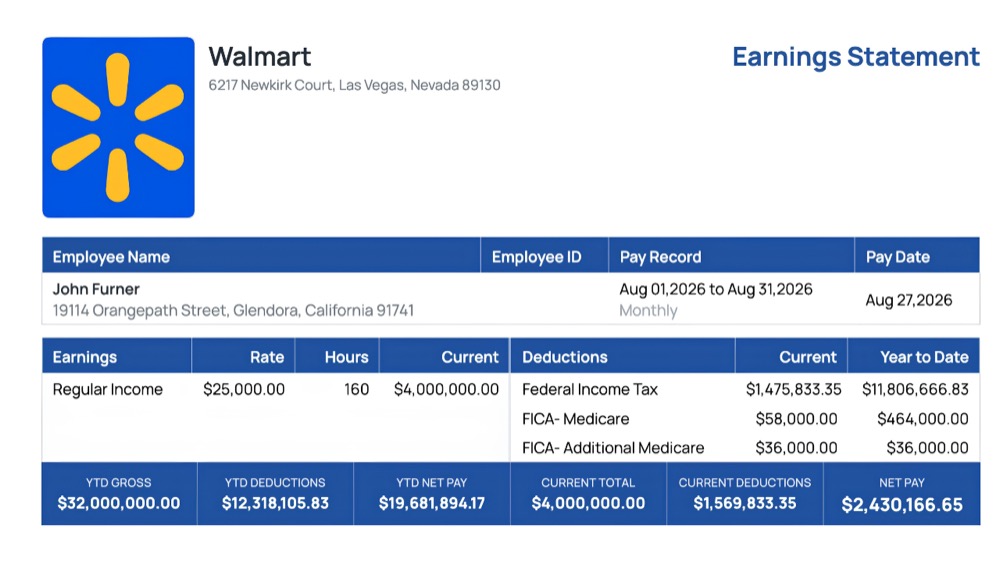 Example of a real Online Paystub pay stub