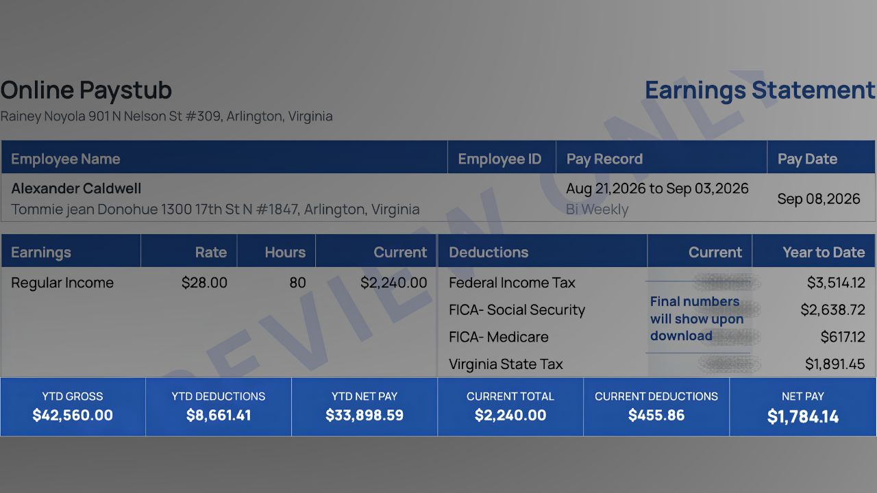 Sample pay stub with the year-to-date summary bar highlighted