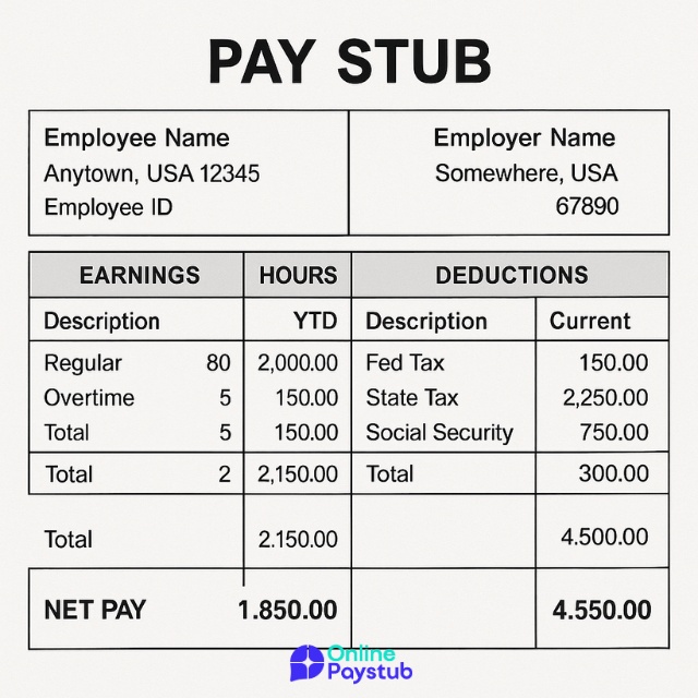 What information is included in a pay stub?