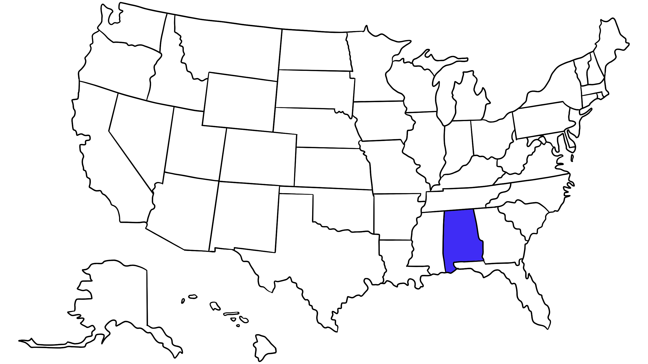Map of the United States with Alabama highlighted