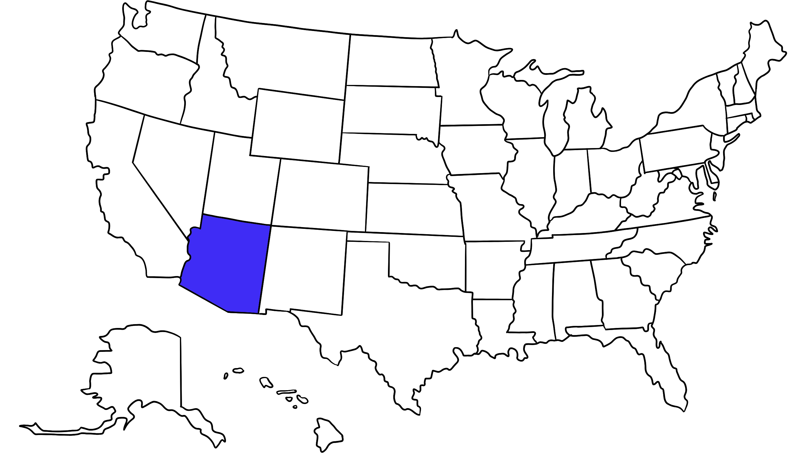 Map of the United States with Arizona highlighted