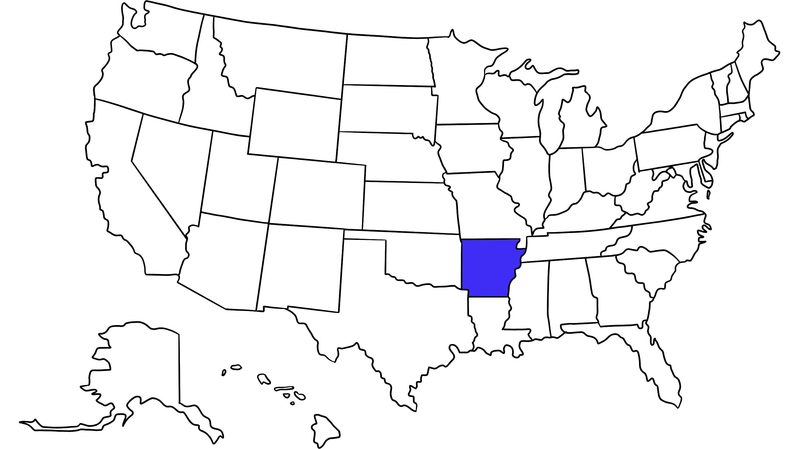 Map of the United States with Arkansas highlighted