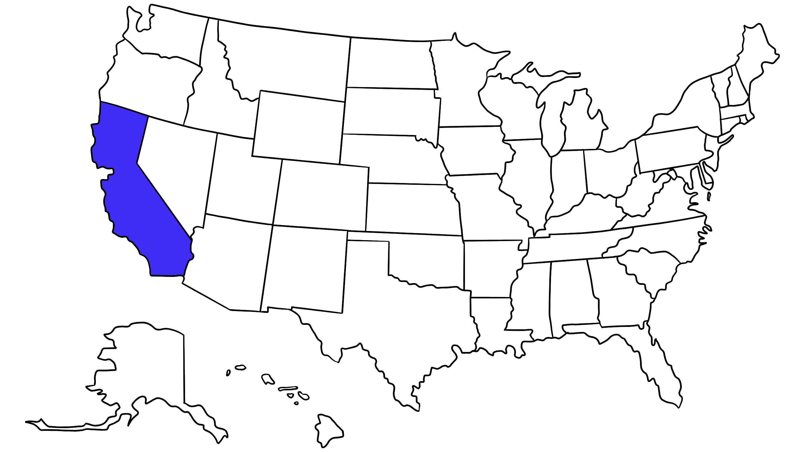 Map of the United States with California highlighted