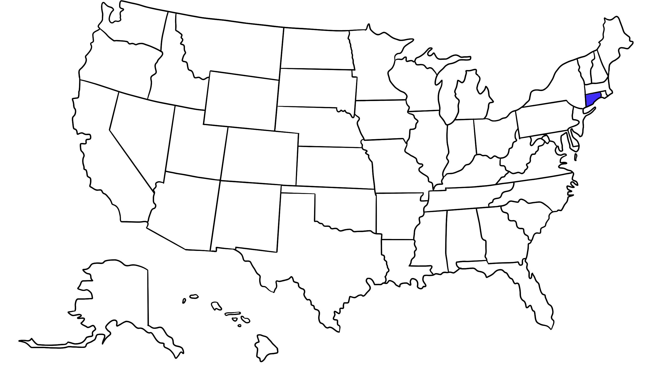 Map of the United States with Connecticut highlighted