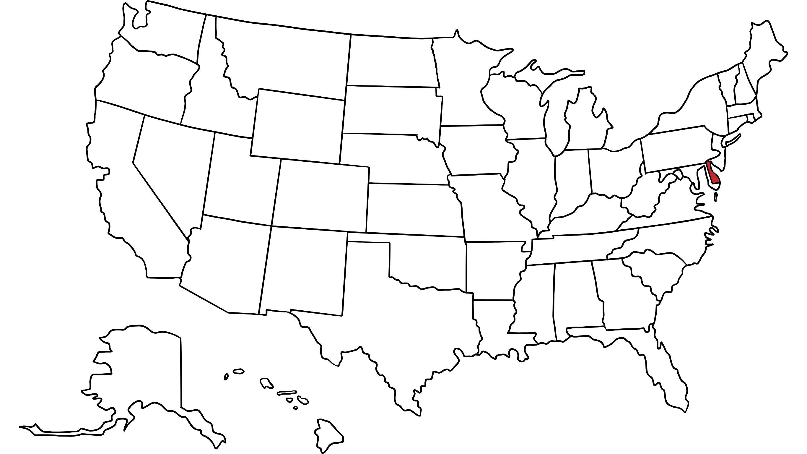 Map of the United States with Delaware highlighted