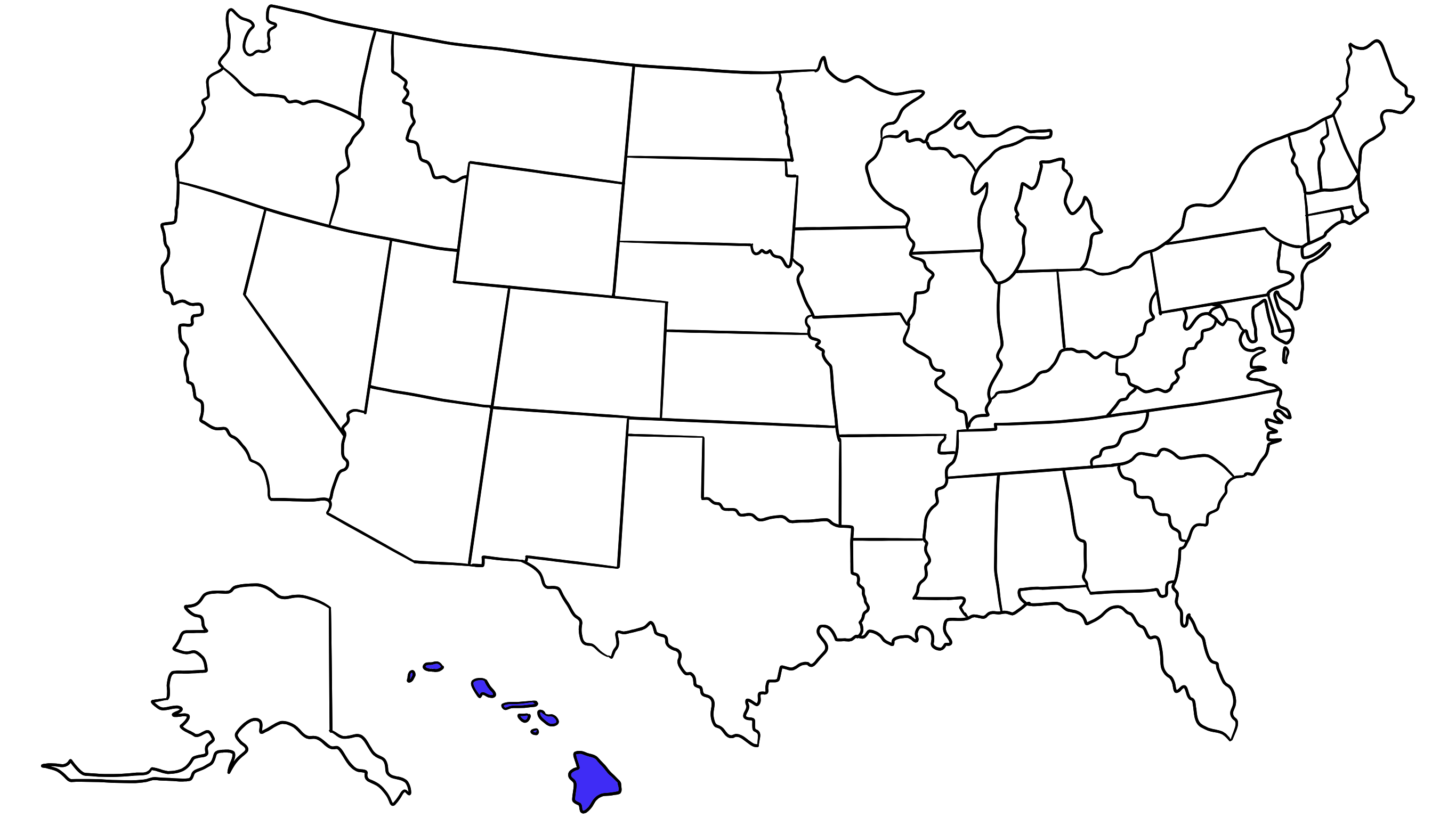 Map of the United States with Hawaii highlighted