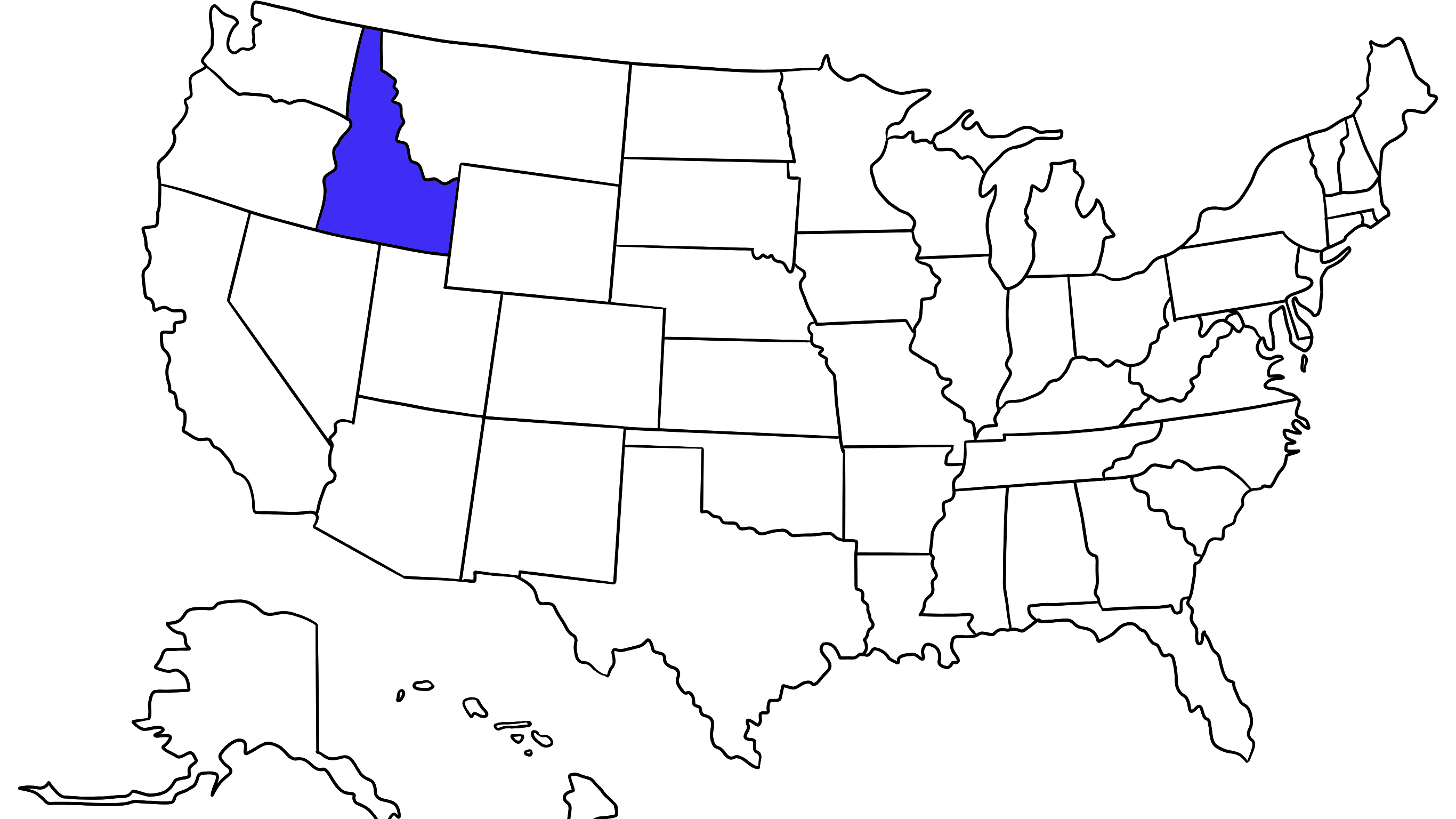 Map of the United States with Idaho highlighted