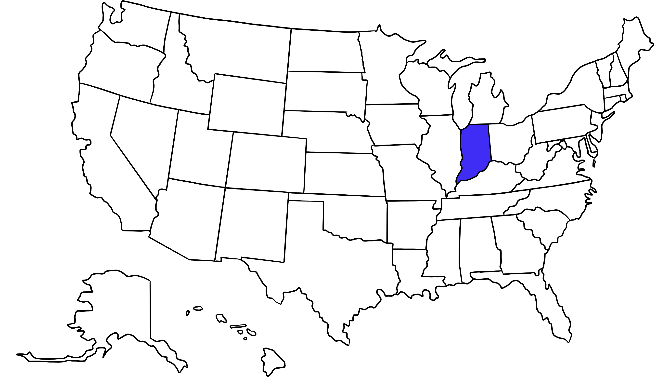 Map of the United States with Indiana highlighted