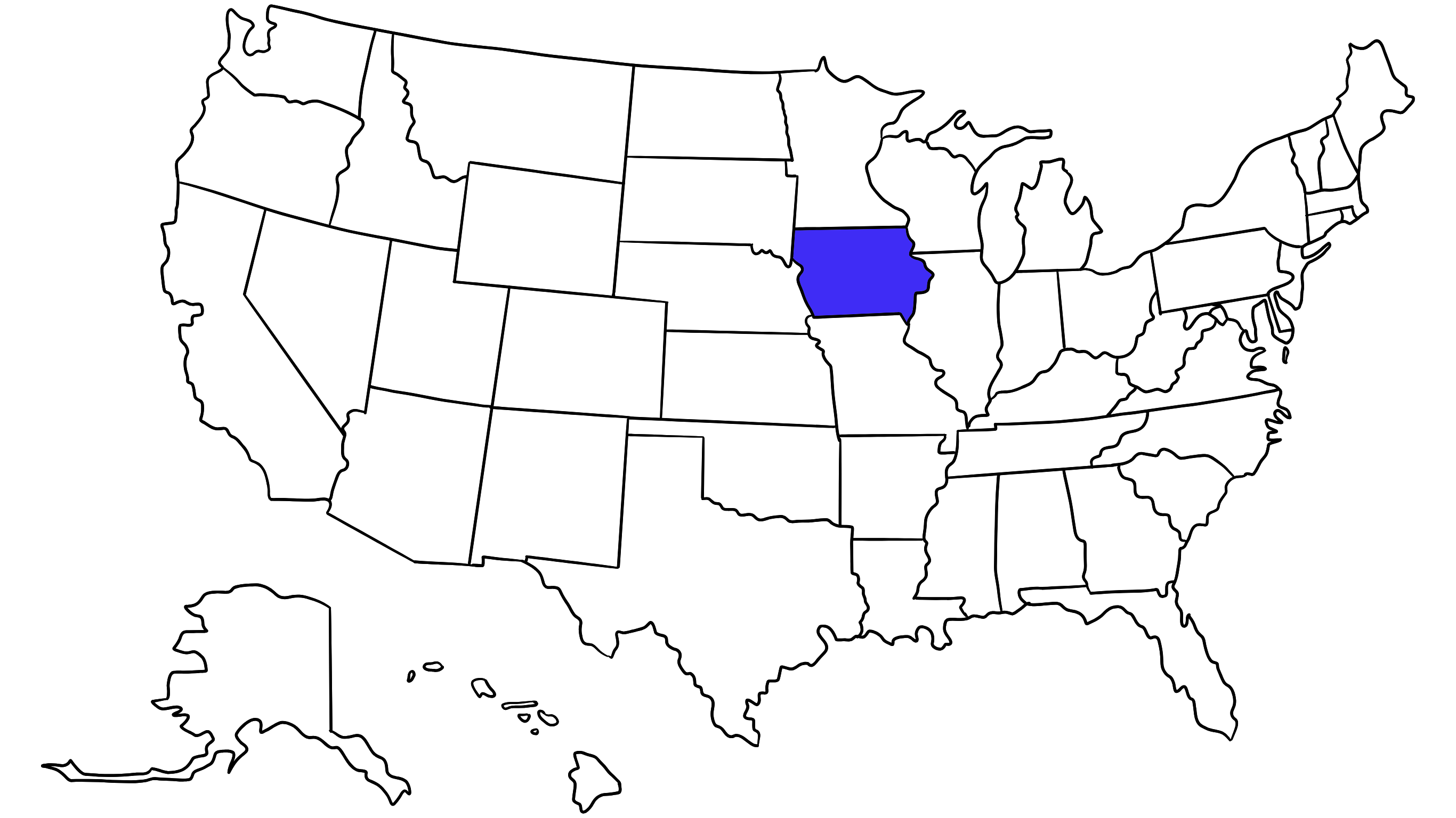 Map of the United States with Iowa highlighted