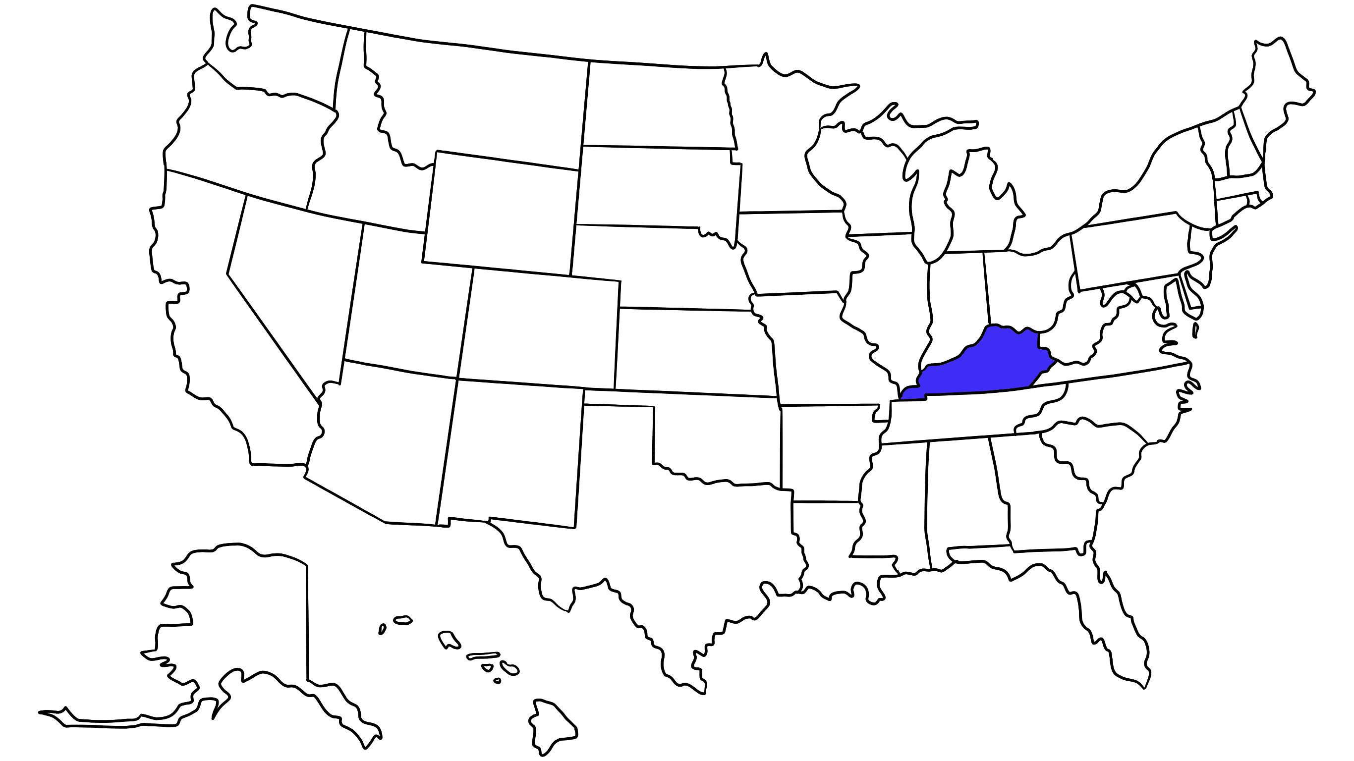 Map of the United States with Kentucky highlighted