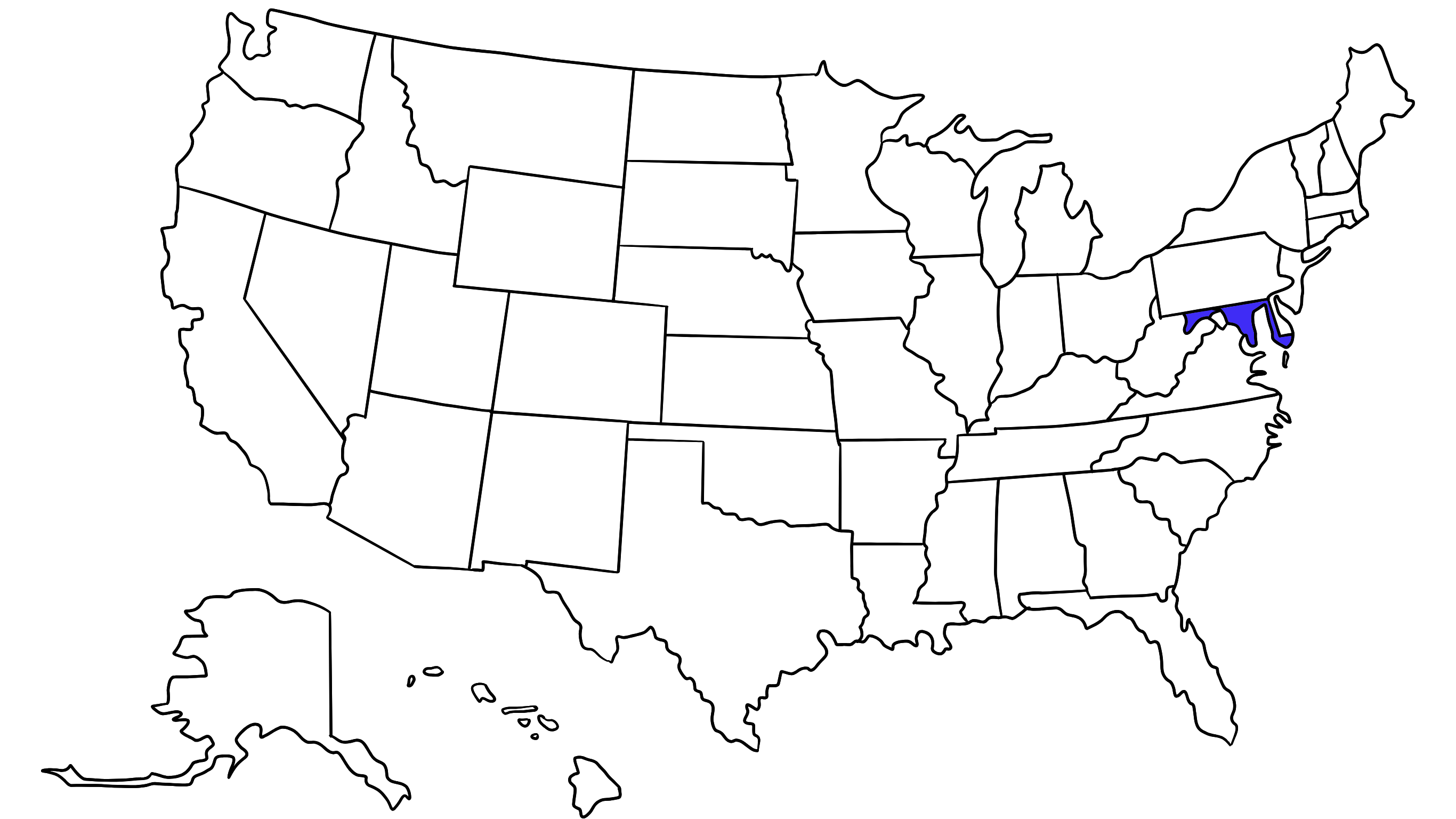Map of the United States with Maryland highlighted