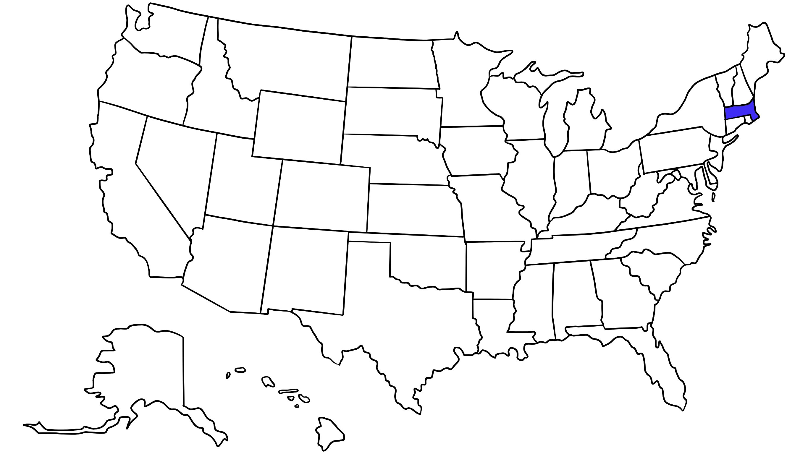 Map of the United States with Massachusetts highlighted