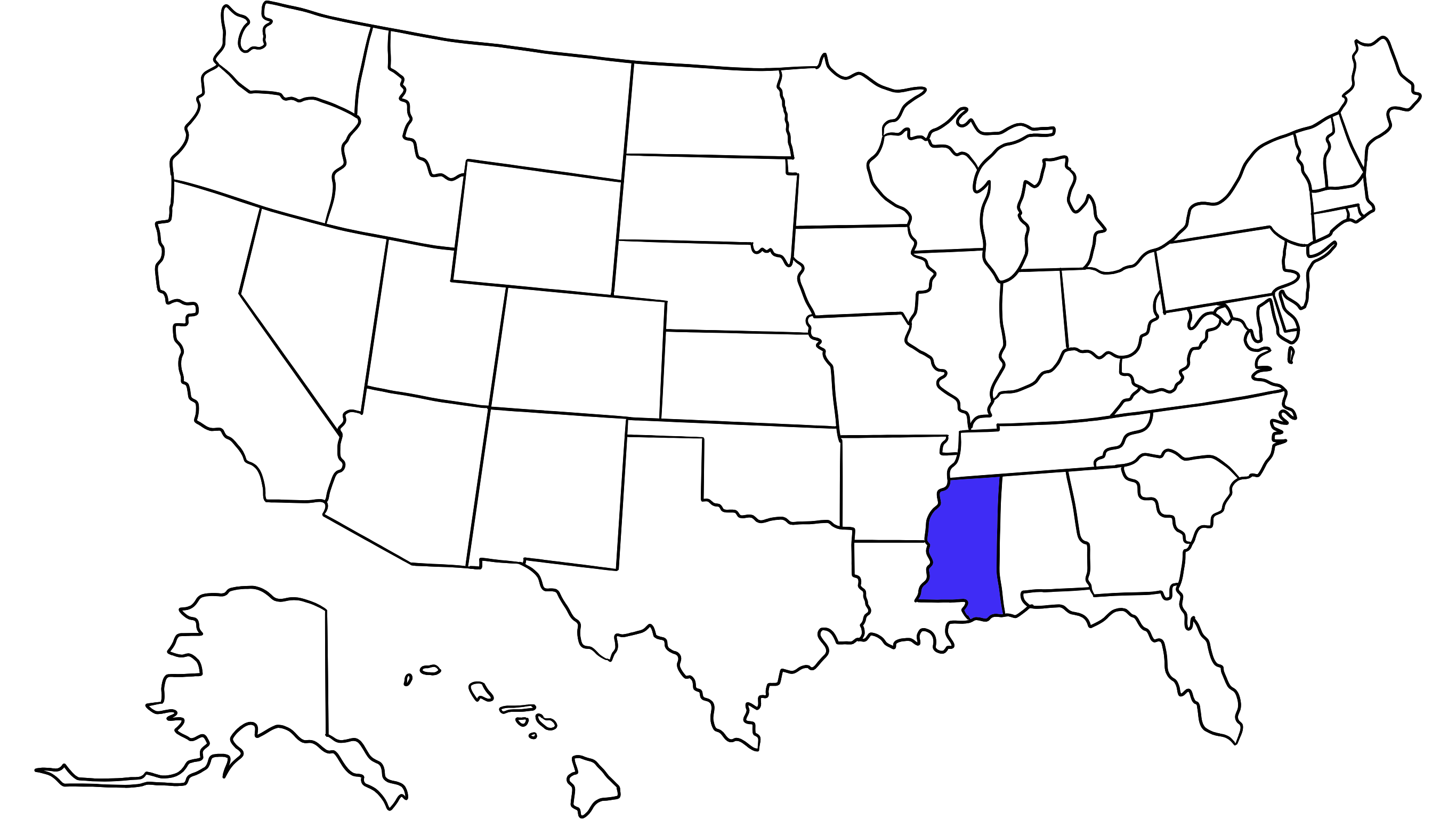 Map of the United States with Mississippi highlighted