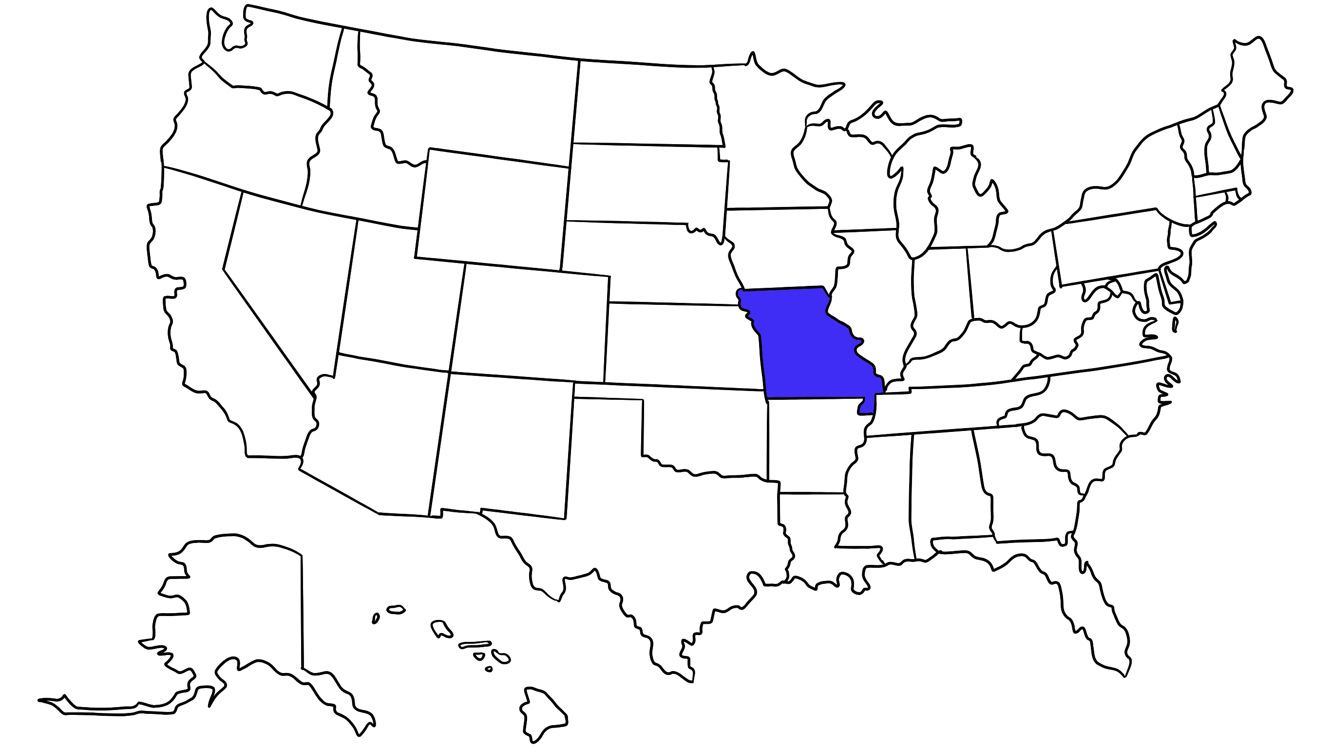 Map of the United States with Missouri highlighted