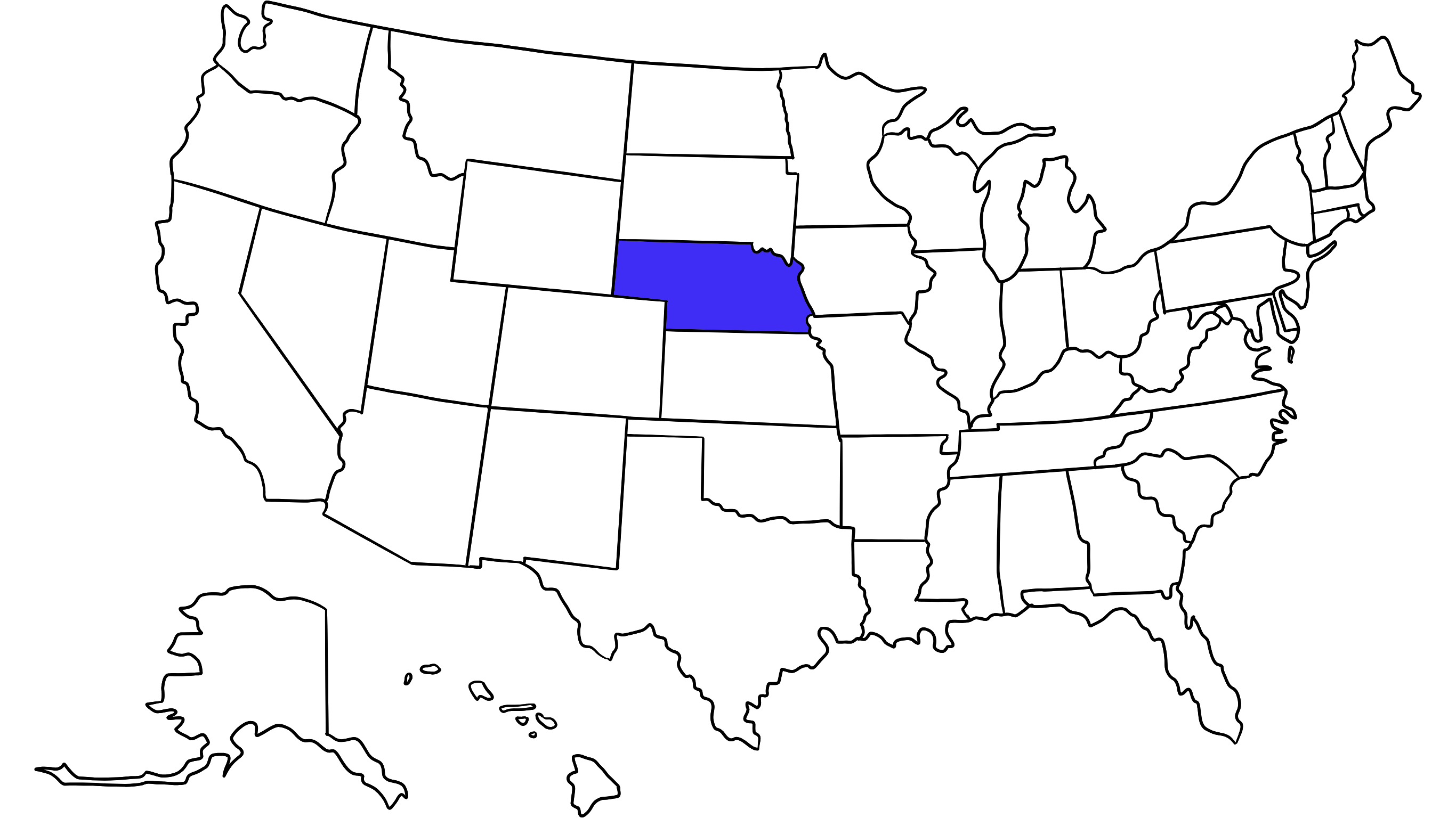 Map of the United States with Nebraska highlighted