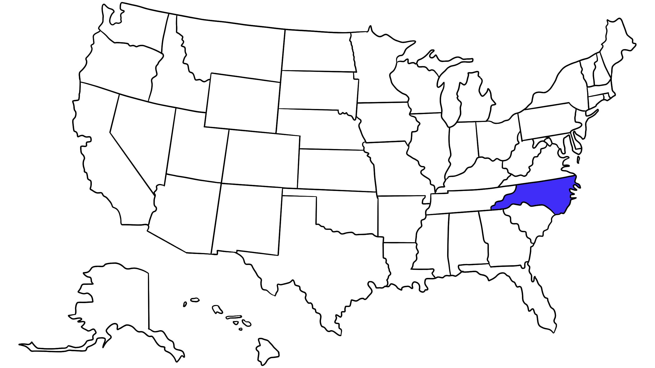 Map of the United States with North Carolina highlighted