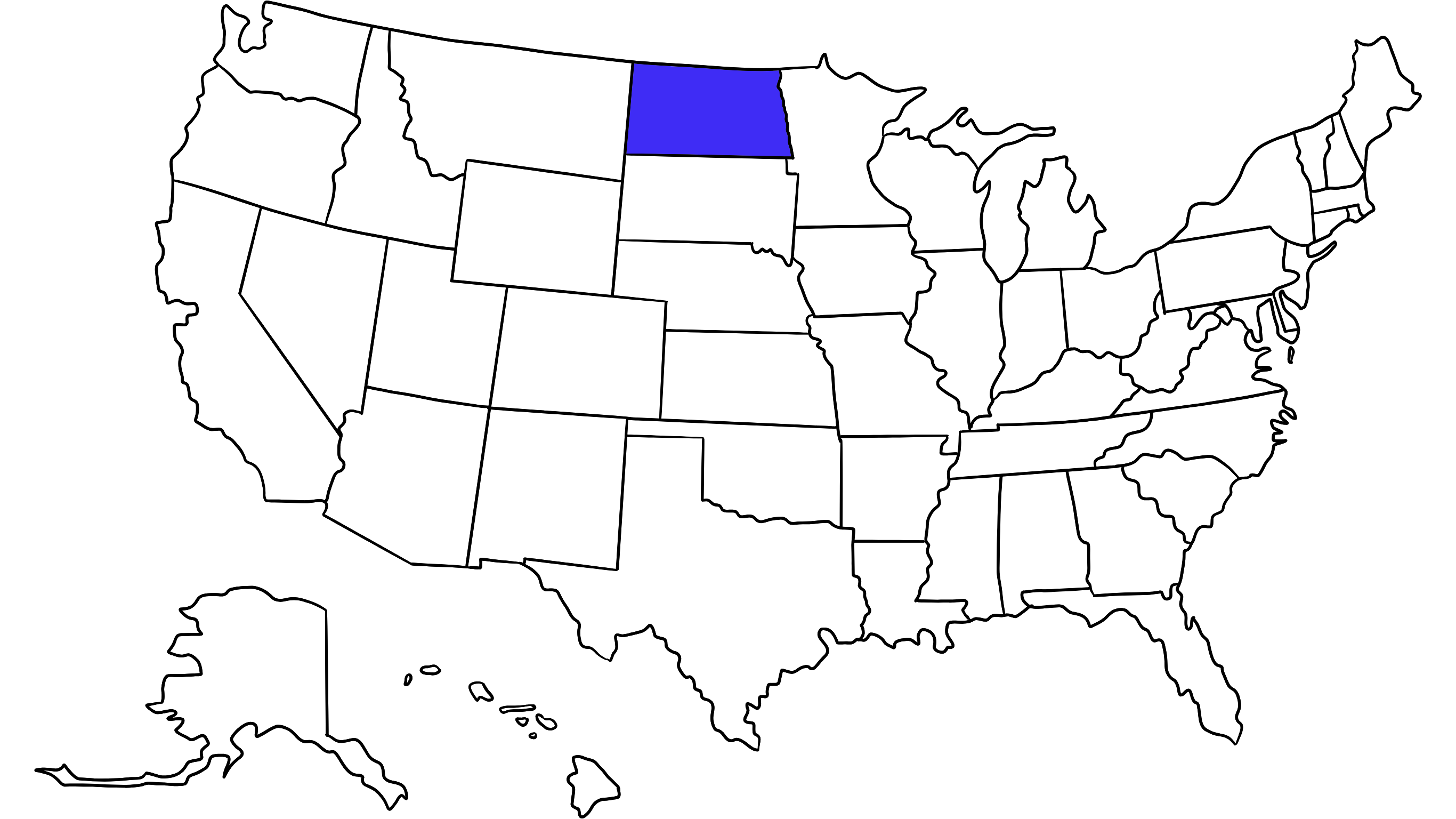 Map of the United States with North Dakota highlighted