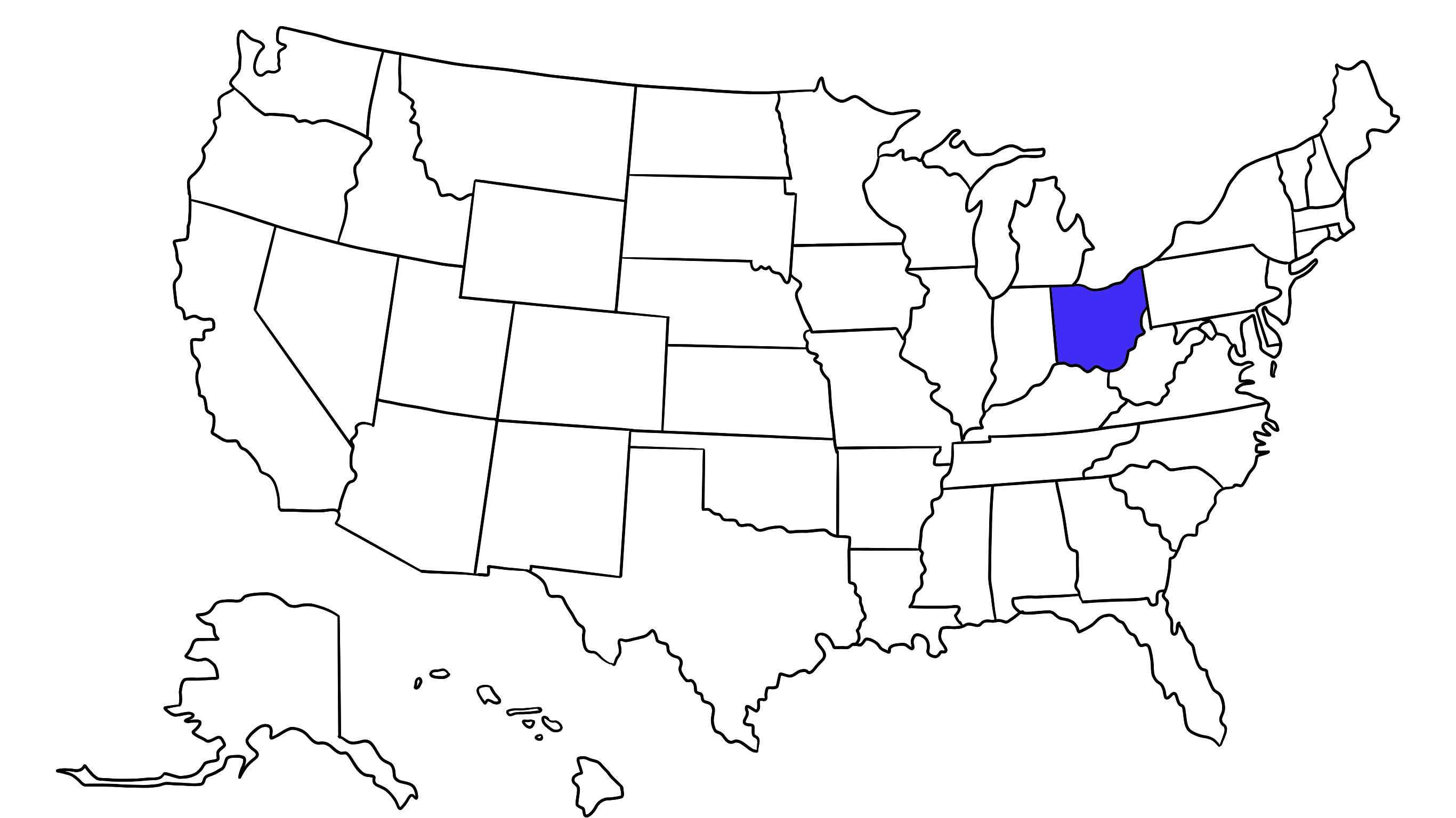 Map of the United States with Ohio highlighted