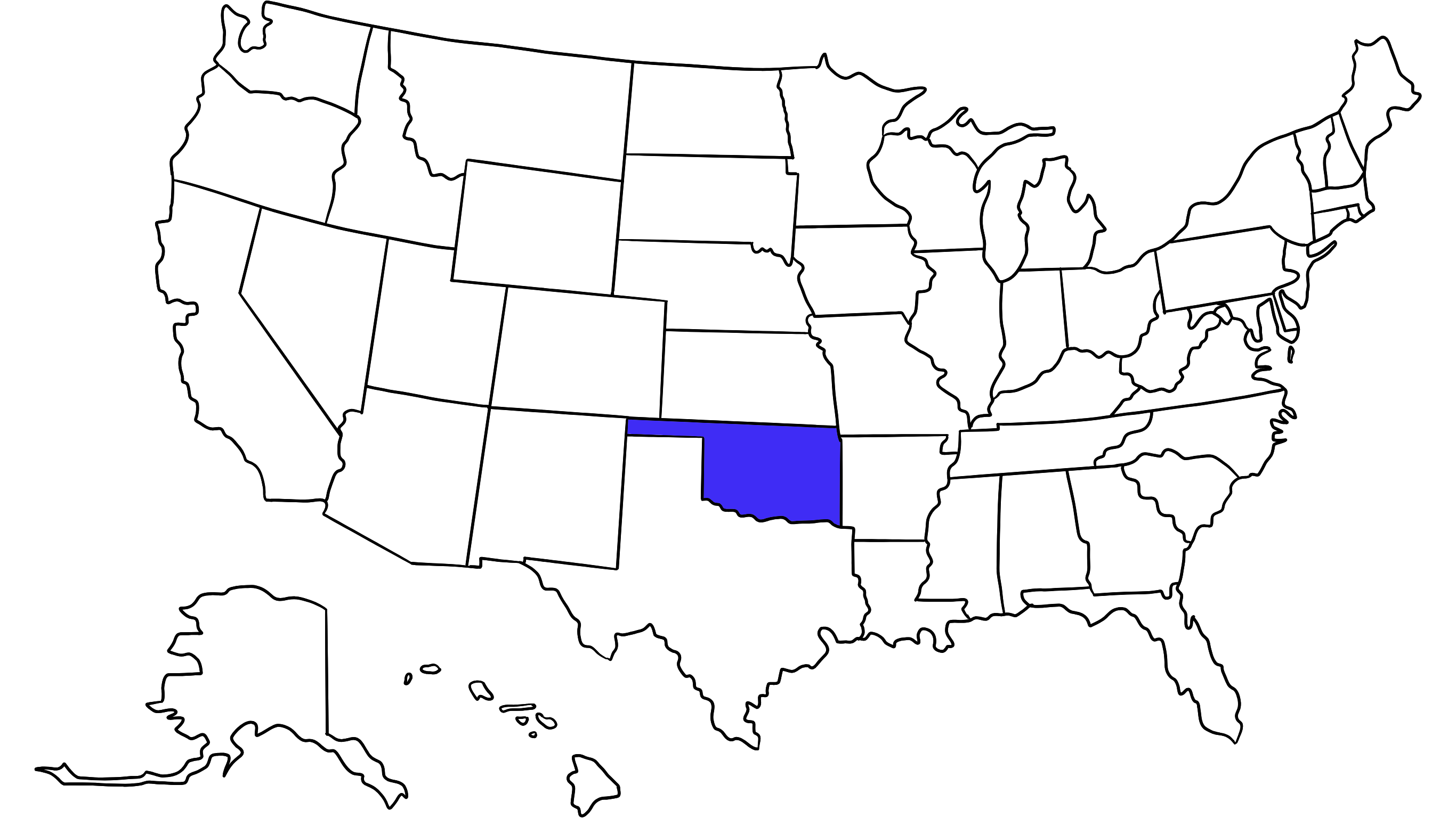 Map of the United States with Oklahoma highlighted