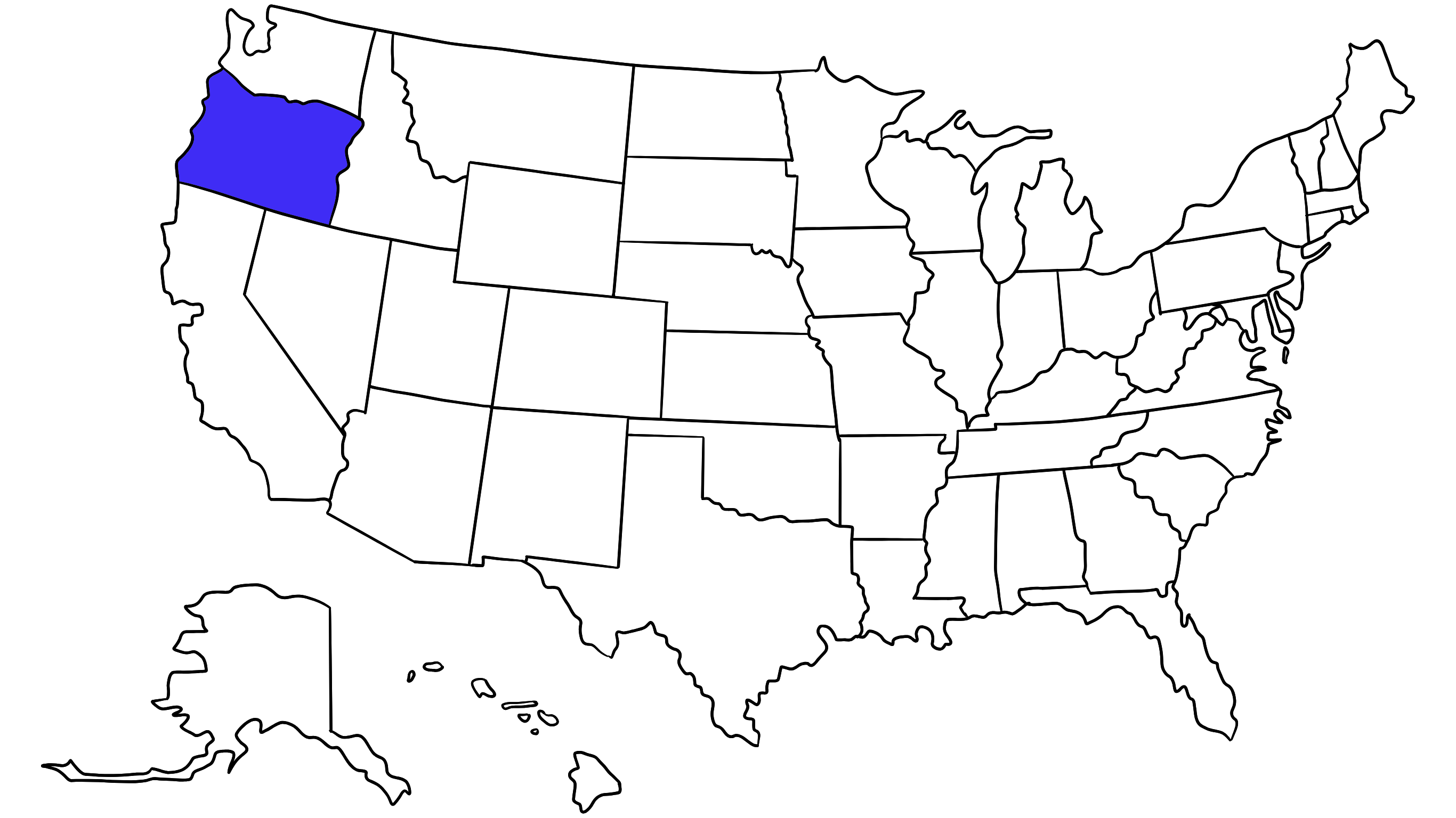 Map of the United States with Oregon highlighted