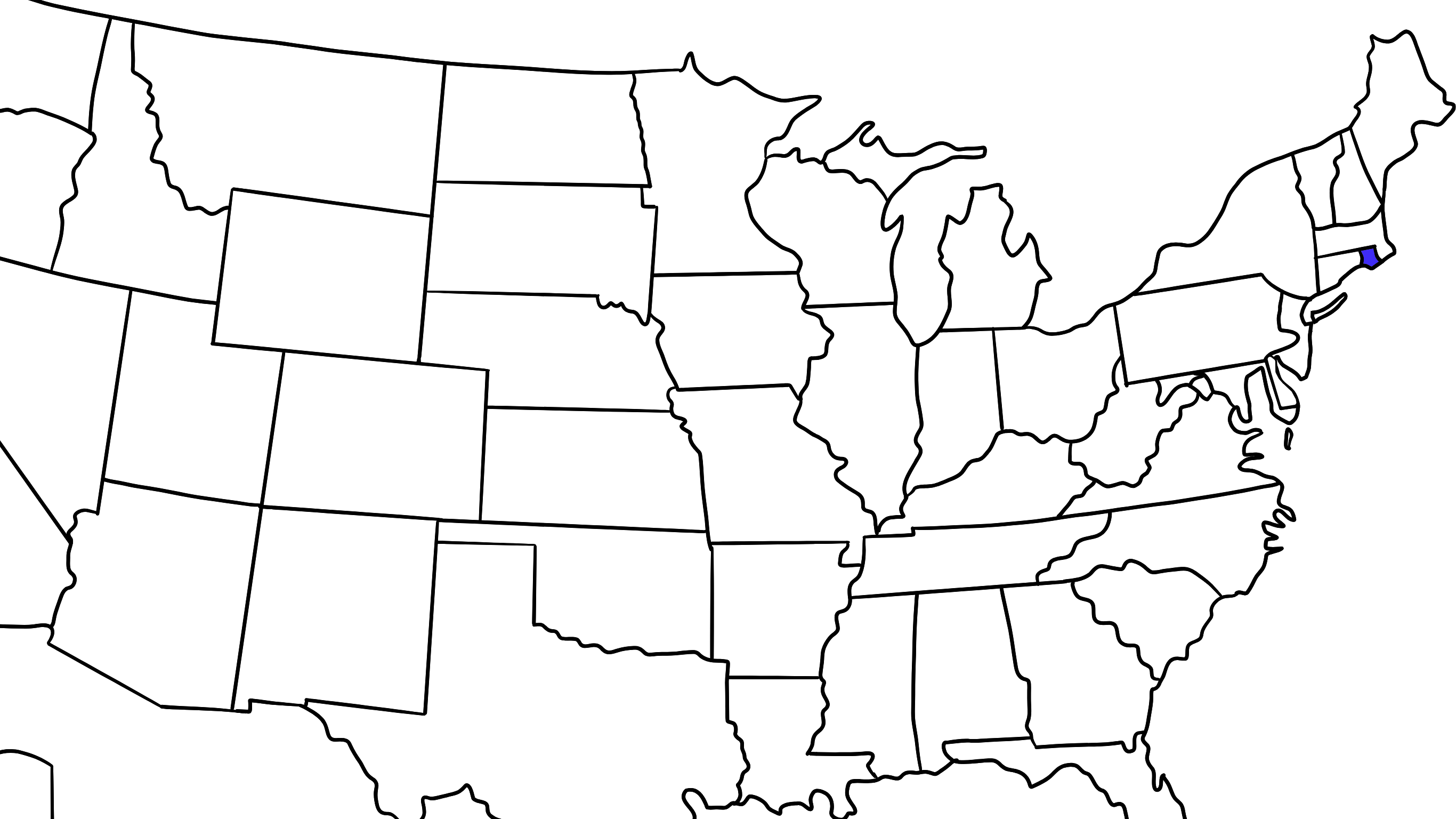 Map of the United States with Rhode Island highlighted