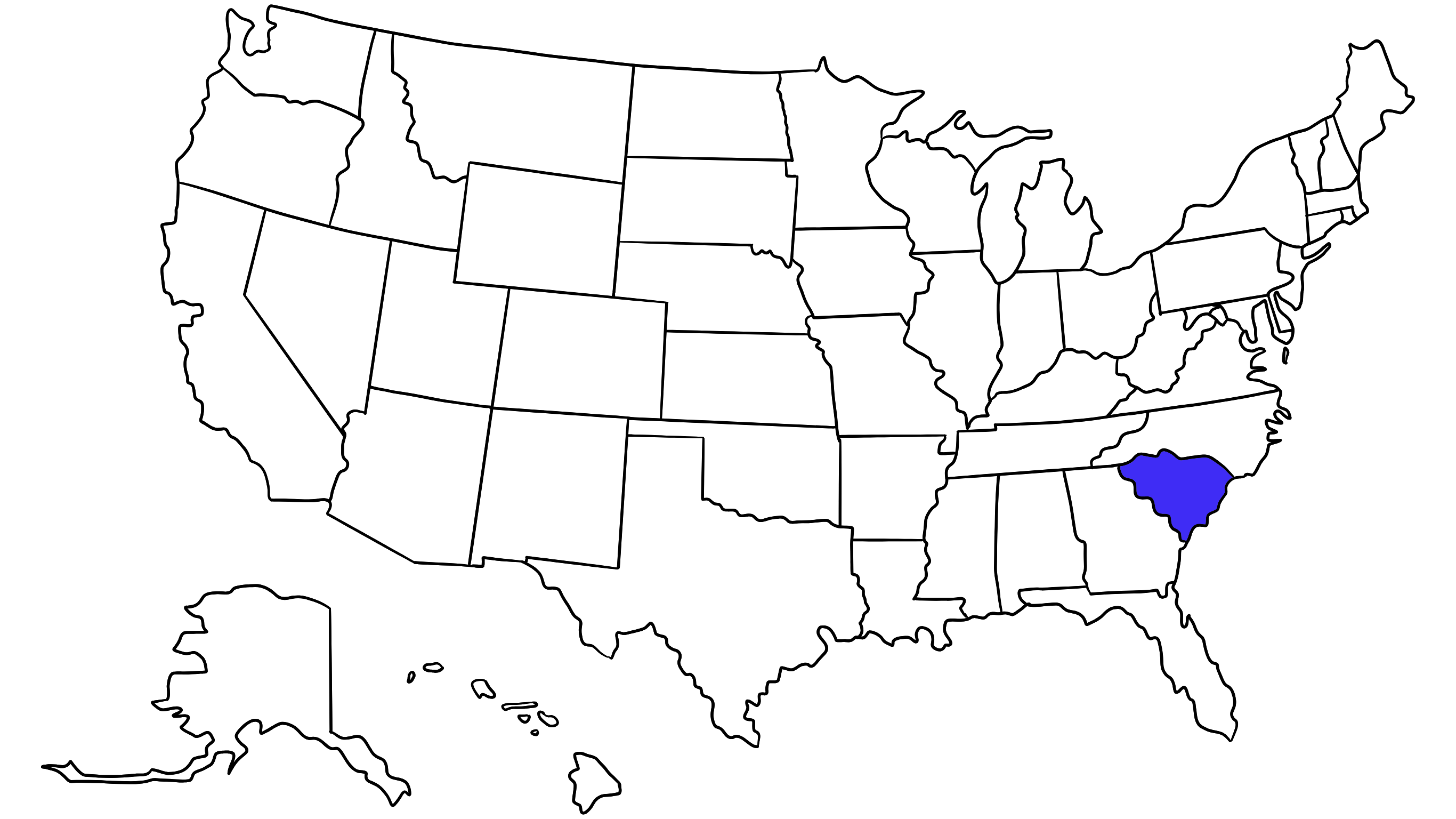 Map of the United States with South Carolina highlighted