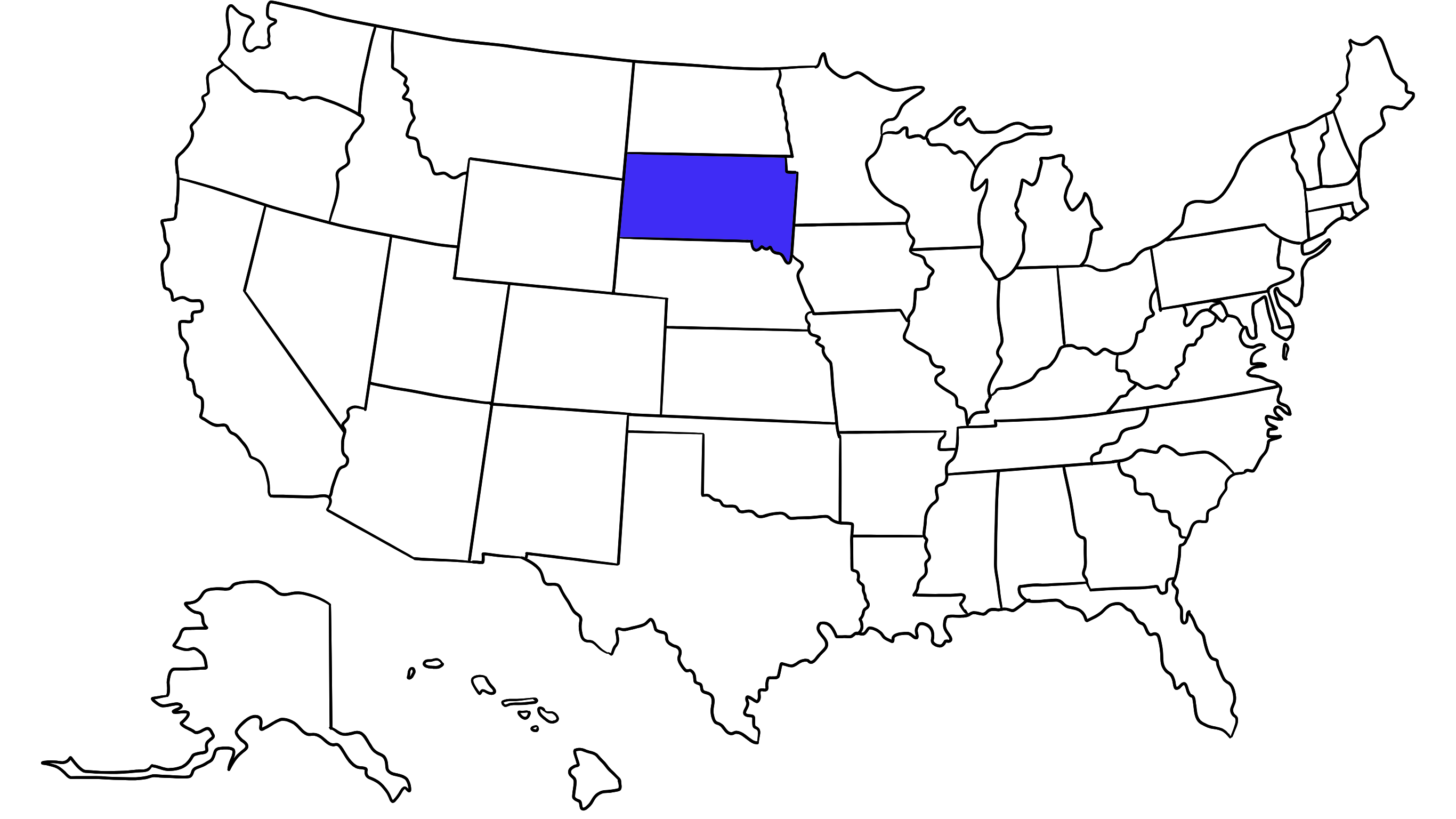 Map of the United States with South Dakota highlighted