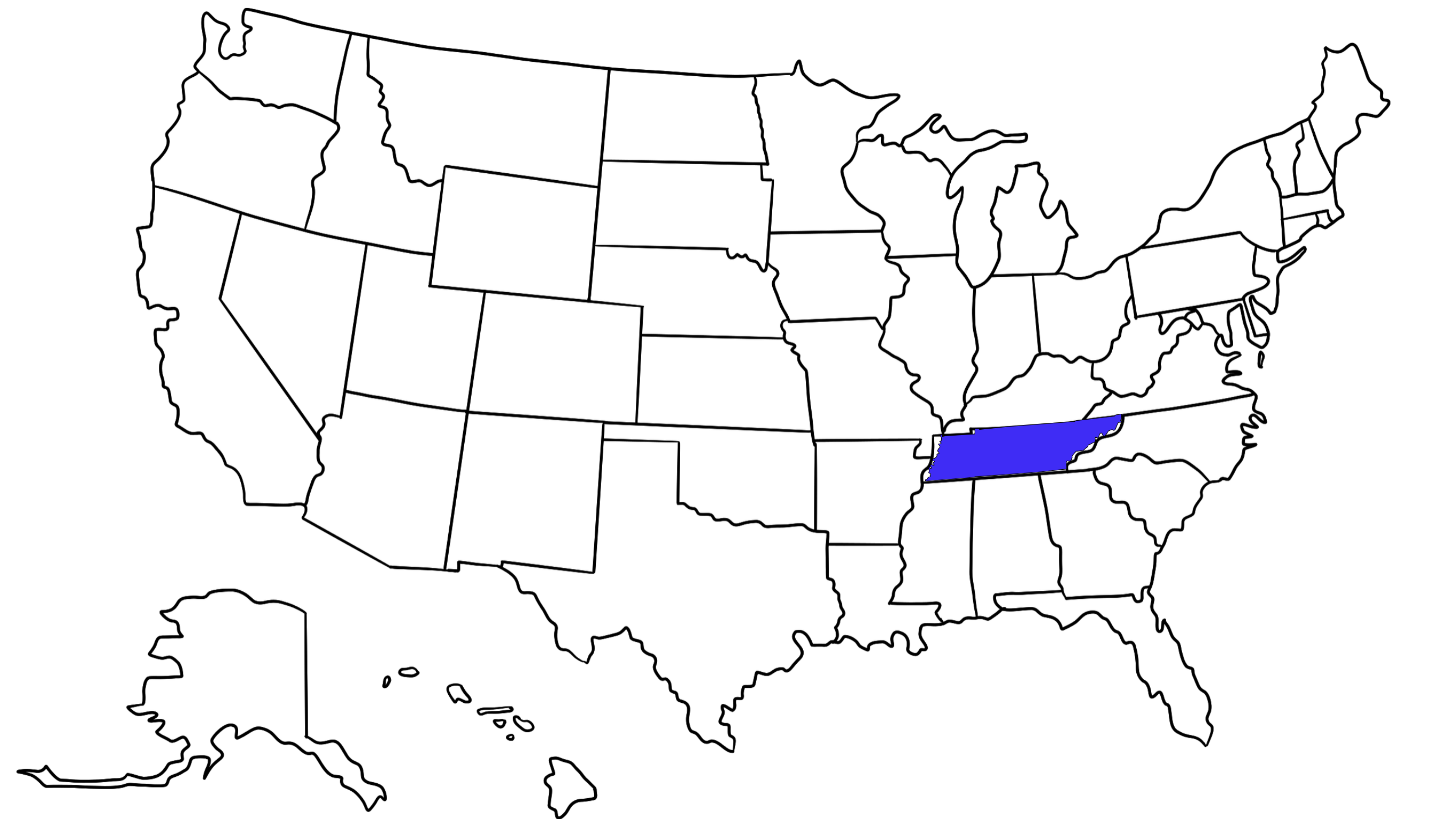 Map of the United States with Tennessee highlighted