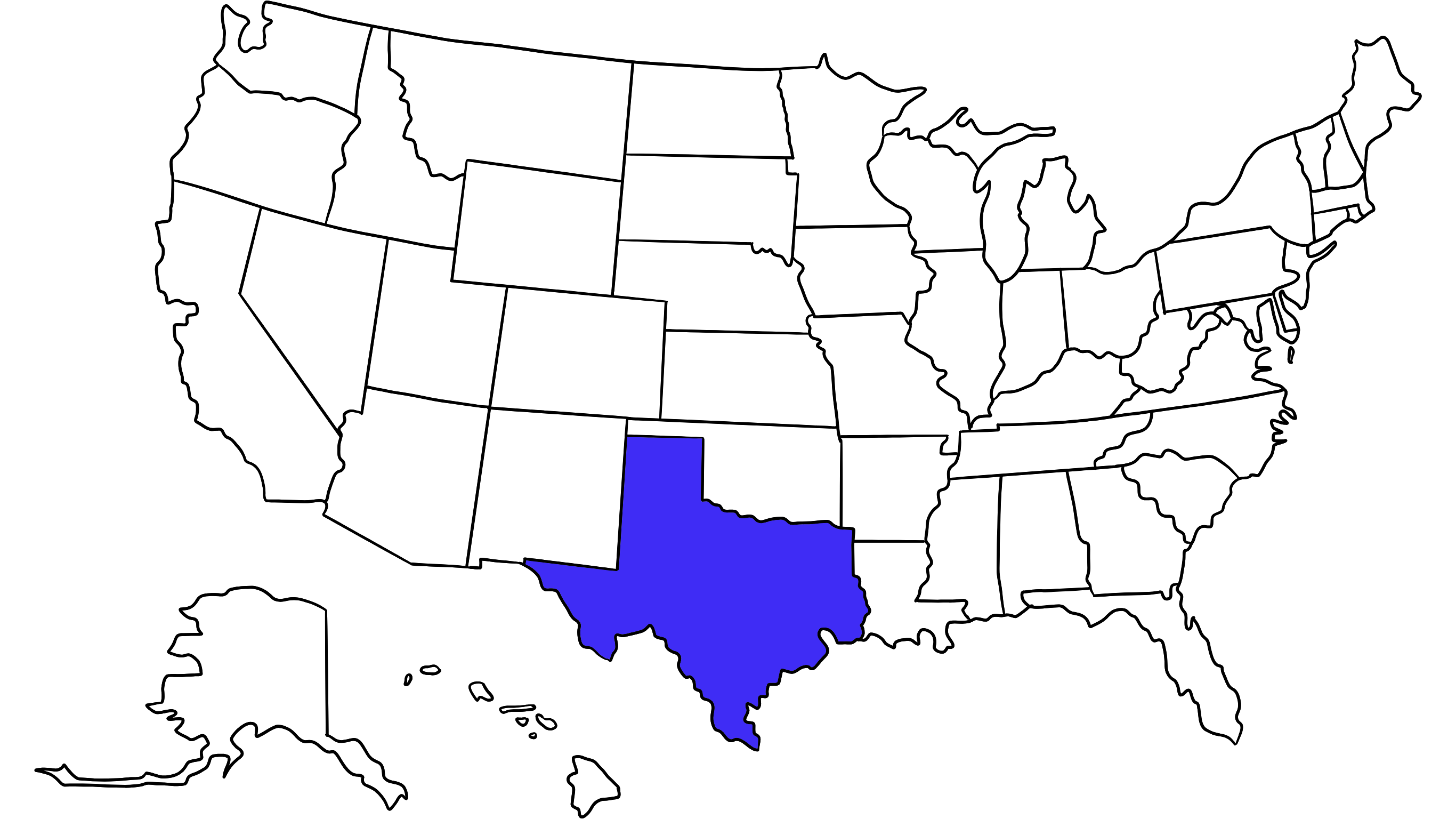 Map of the United States with Texas highlighted