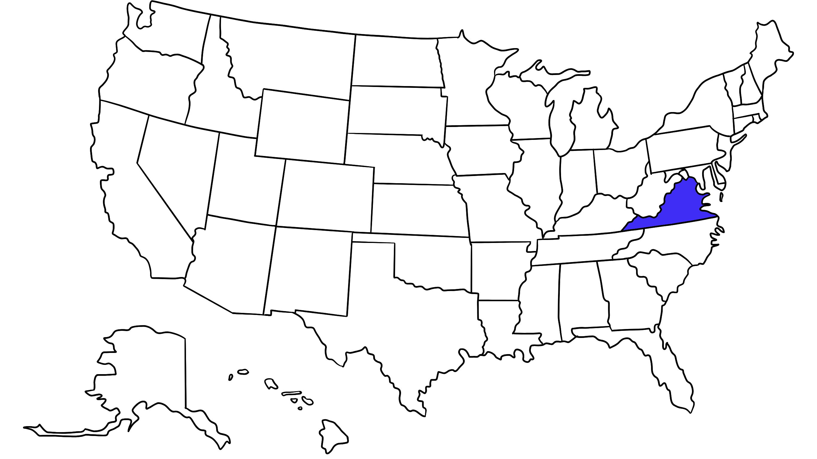 Map of the United States with Virginia highlighted