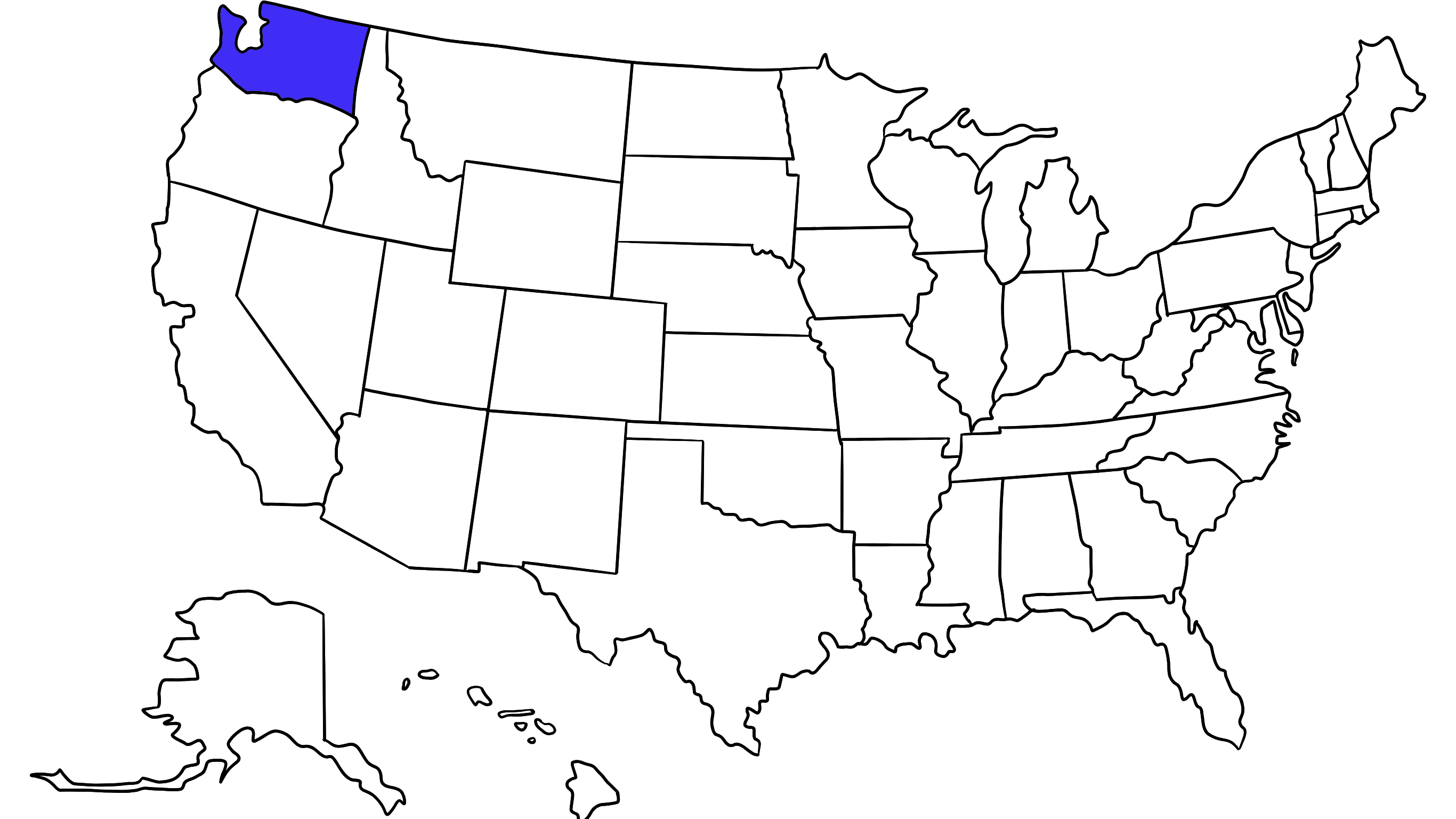 Map of the United States with Washington highlighted