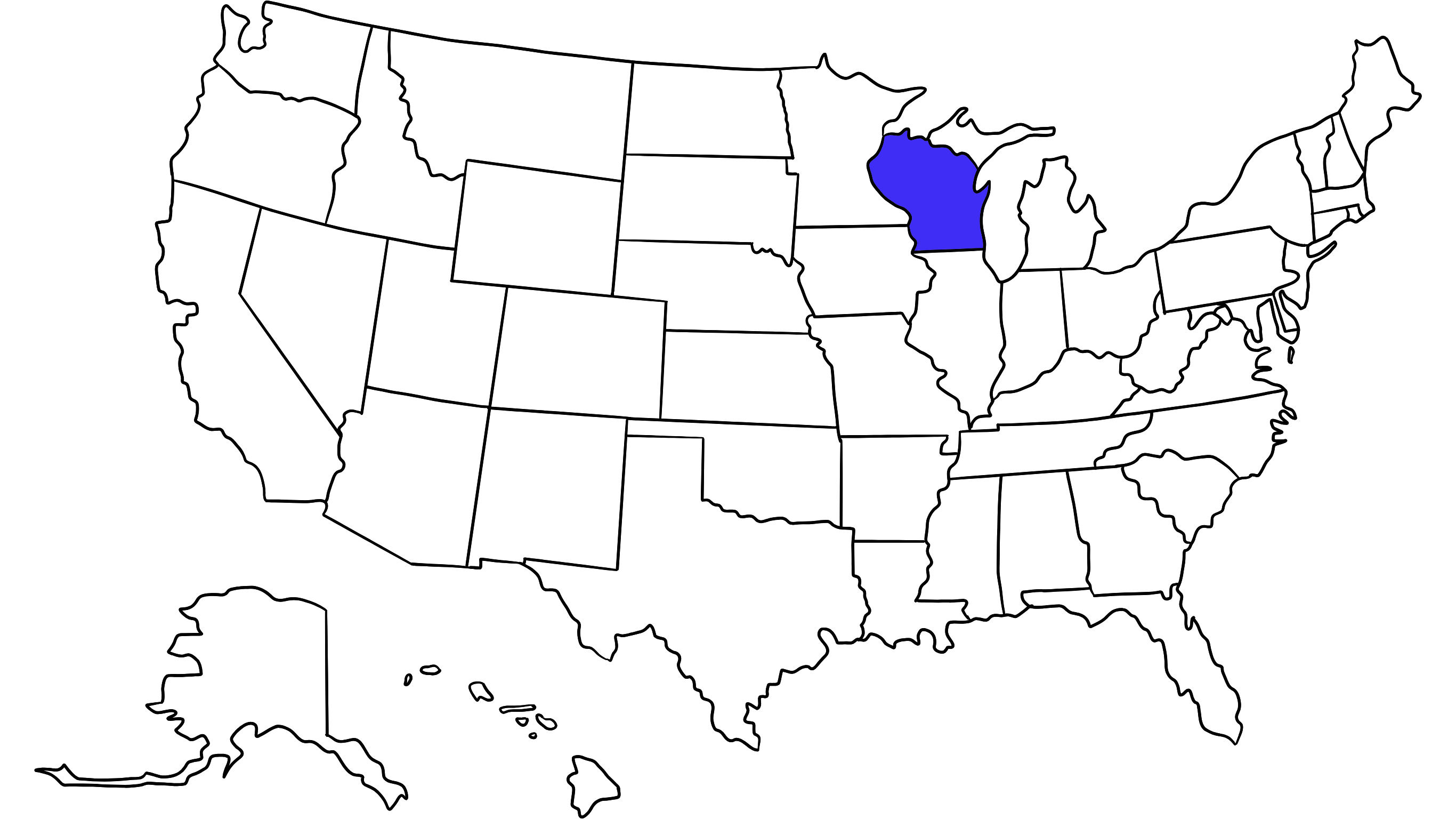 Map of the United States with Wisconsin highlighted