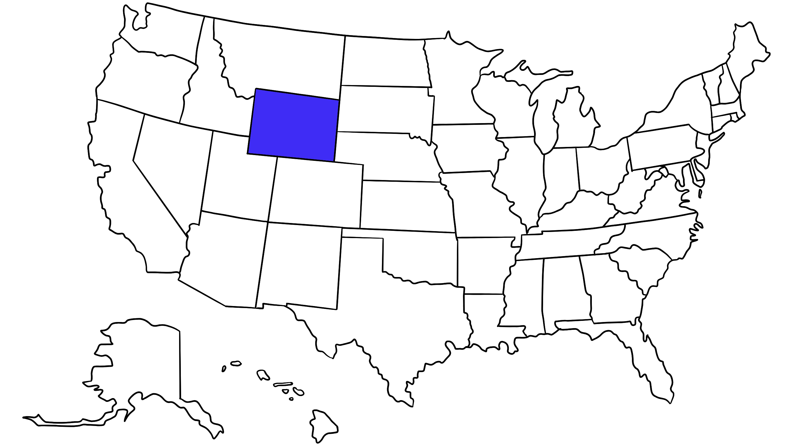 Map of the United States with Wyoming highlighted