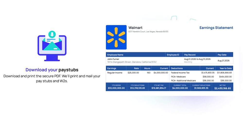 Download a California pay stub as an instant PDF
