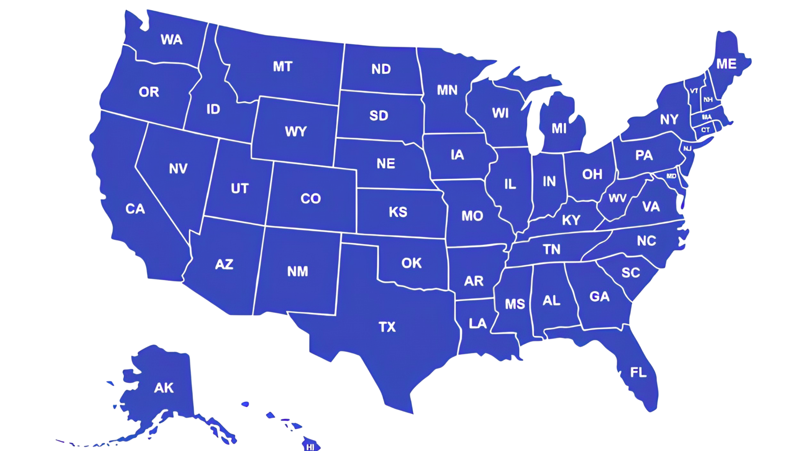 Map of the United States showing all 50 states